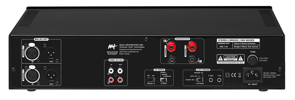Amplificador Classe D 500W por Canal 2 Canais 70V 100V - AAT DriveMaster 2.500