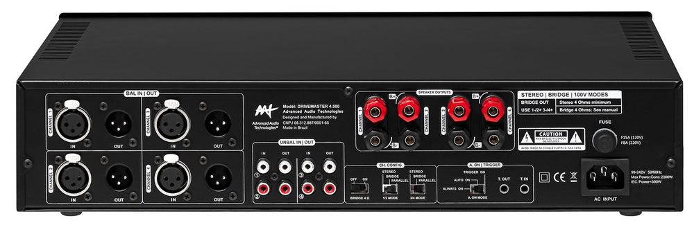 Amplificador Classe D 500W por Canal 4 Canais 70V 100V - AAT DriveMaster 4.500